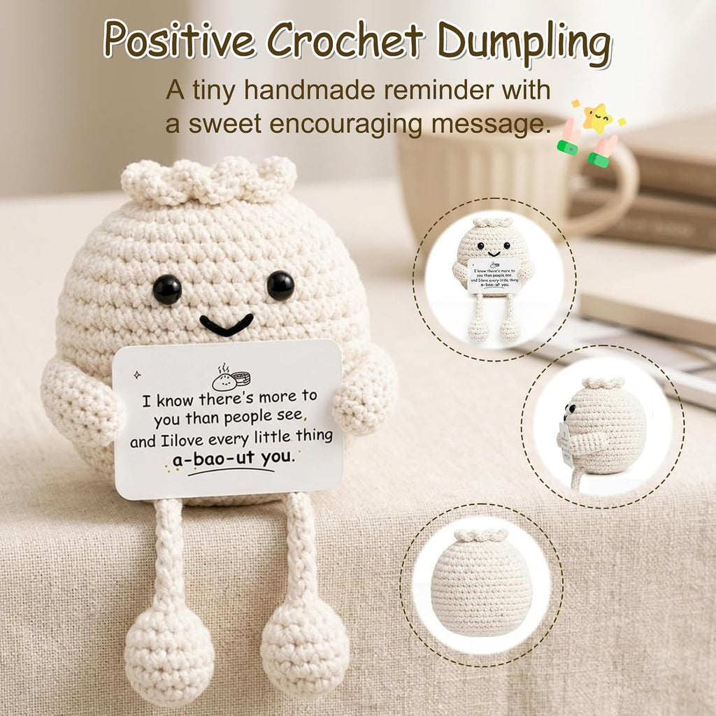 Emotional Support Crochet Dumpling, Inspirational Gifts for Women, Cute Squishy Plush with Encouraging Message, Stress Relief Desk Buddy for Friends Coworkers Girlfriend