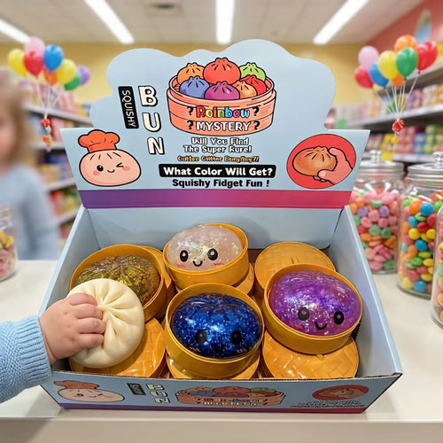 Glitter Colorful Squishy Dumpling Fidget Sensory Toy Set with Mini Food Steamer for All Ages