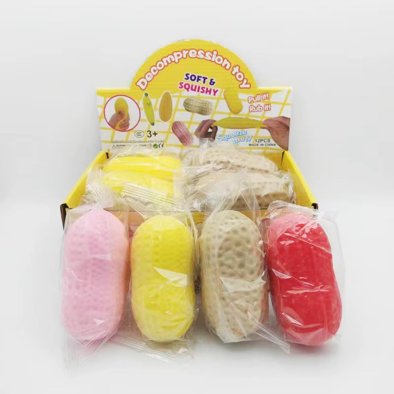 Life-Sized Simulated Peanut Squishy Flour-Based TPR Soft-Rubber Stress-Relief Toy; Ultimate Flour-Filled Decompression