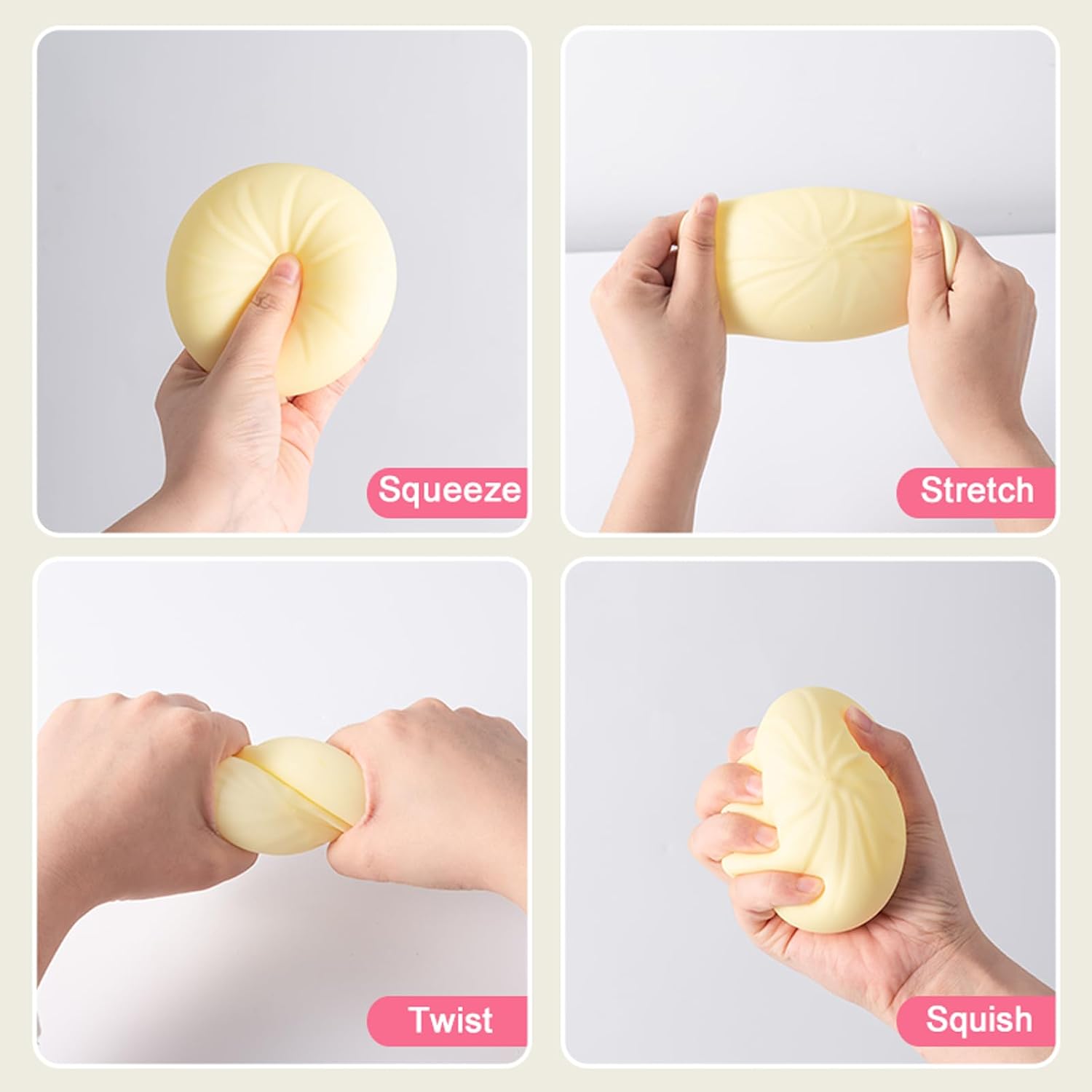 Dumpling Squishy, Mystery Squishy Dumpling Box, Fidget Toys Adults & Teens, Easter Basket Stuffers, Stocking Stuffers, Sensory Stress Ball Squeeze Toys for Stress Relief (White)