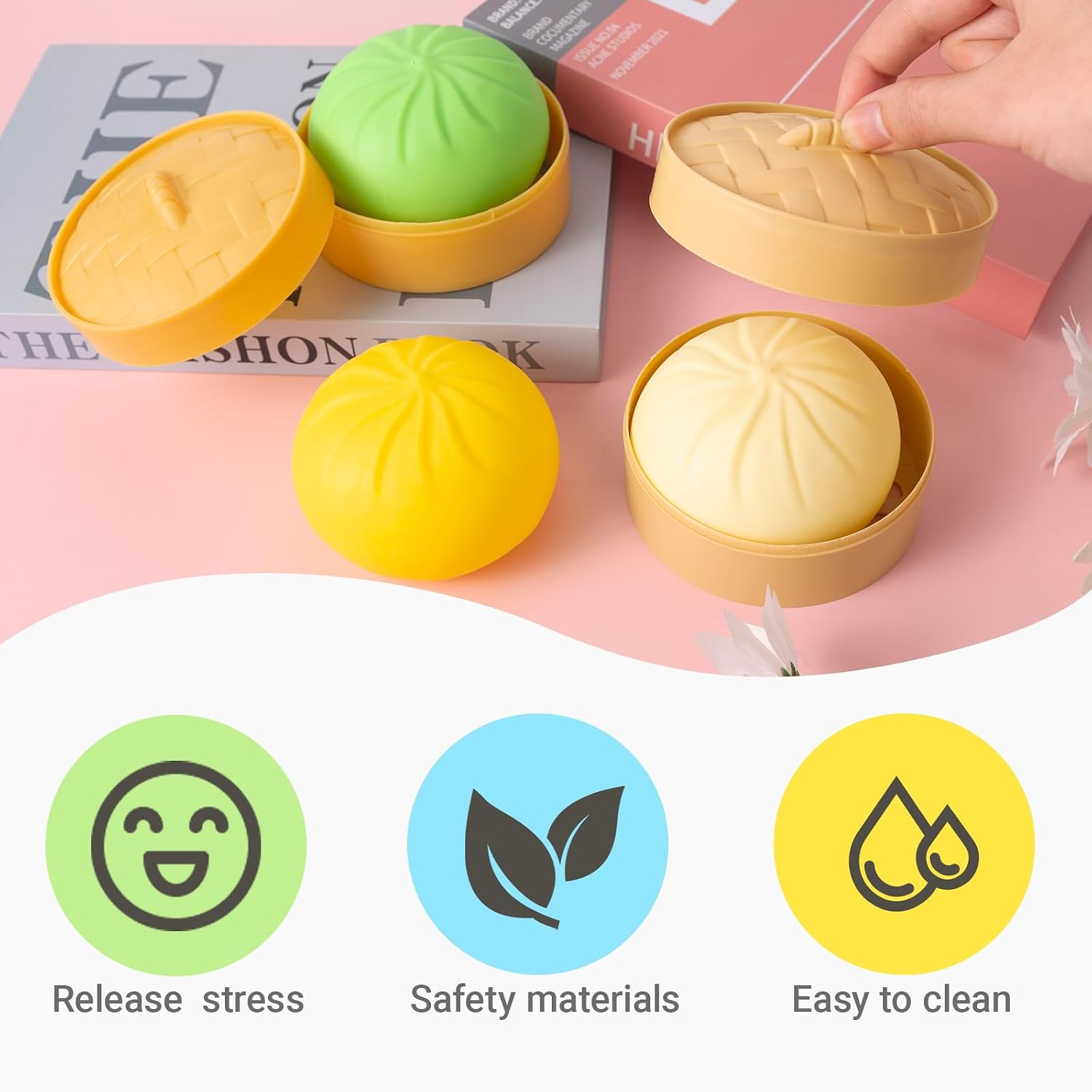 Dumpling Squishy, Mystery Squishy Dumpling Box, Fidget Toys Adults & Teens, Easter Basket Stuffers, Stocking Stuffers, Sensory Stress Ball Squeeze Toys for Stress Relief (White)