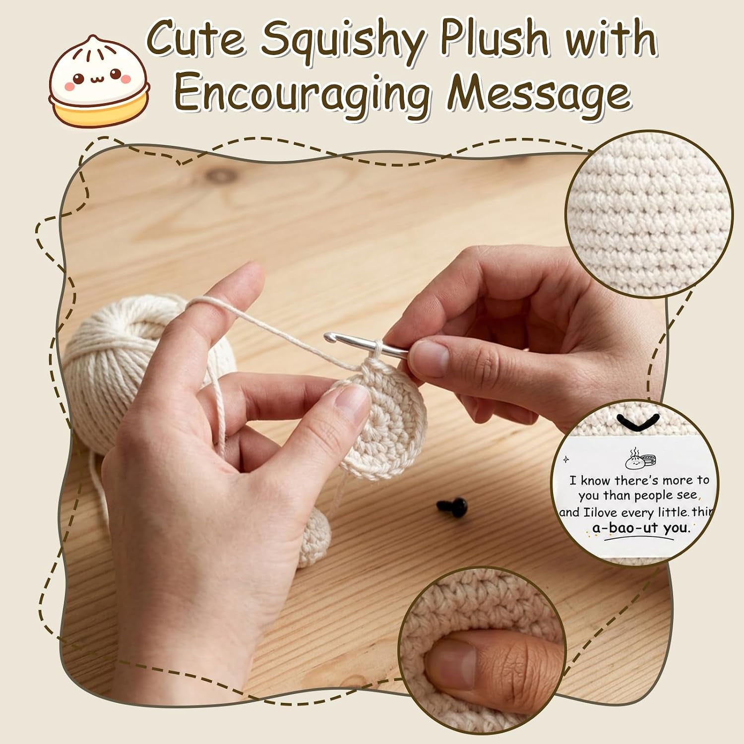 Emotional Support Crochet Dumpling, Inspirational Gifts for Women, Cute Squishy Plush with Encouraging Message, Stress Relief Desk Buddy for Friends Coworkers Girlfriend