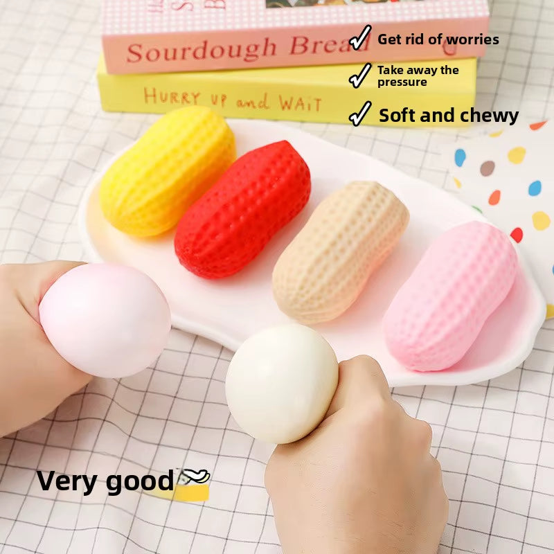 Life-Sized Simulated Peanut Squishy Flour-Based TPR Soft-Rubber Stress-Relief Toy; Ultimate Flour-Filled Decompression