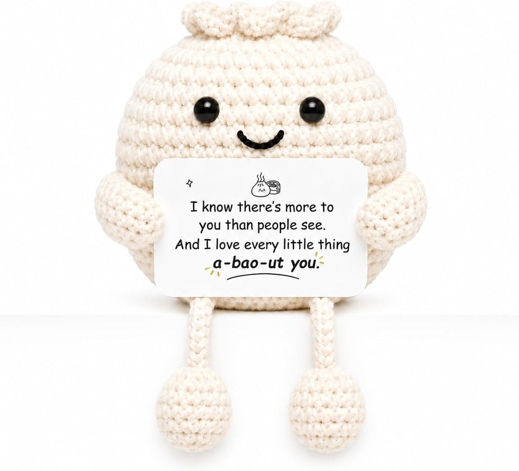 Emotional Support Crochet Dumpling, Inspirational Gifts for Women, Cute Squishy Plush with Encouraging Message, Stress Relief Desk Buddy for Friends Coworkers Girlfriend