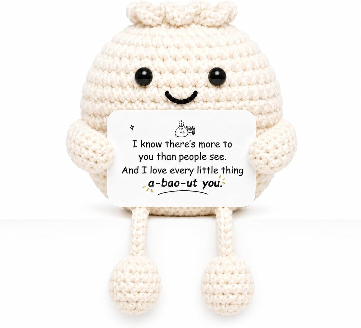 Emotional Support Crochet Dumpling, Inspirational Gifts for Women, Cute Squishy Plush with Encouraging Message, Stress Relief Desk Buddy for Friends Coworkers Girlfriend