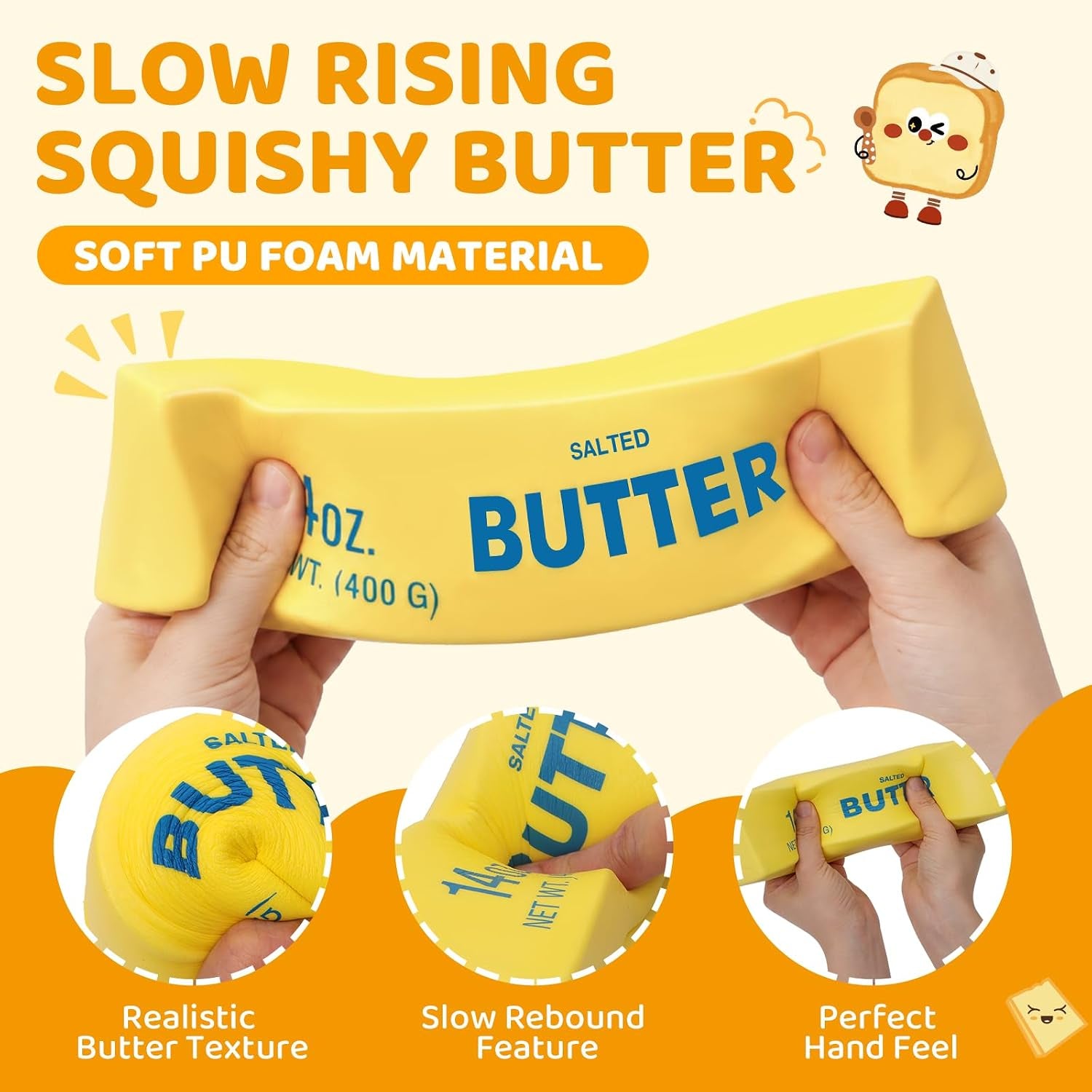 Dumpling Squishy Butter Squeeze Toy, 9.4IN Jumbo Butter Squishy Fidget Toy | 14OZ Butter Squishy for Adult, Slow Rising Cake Squishies Squeeze Stress Release Big Ball for Office & Desk (Giant)